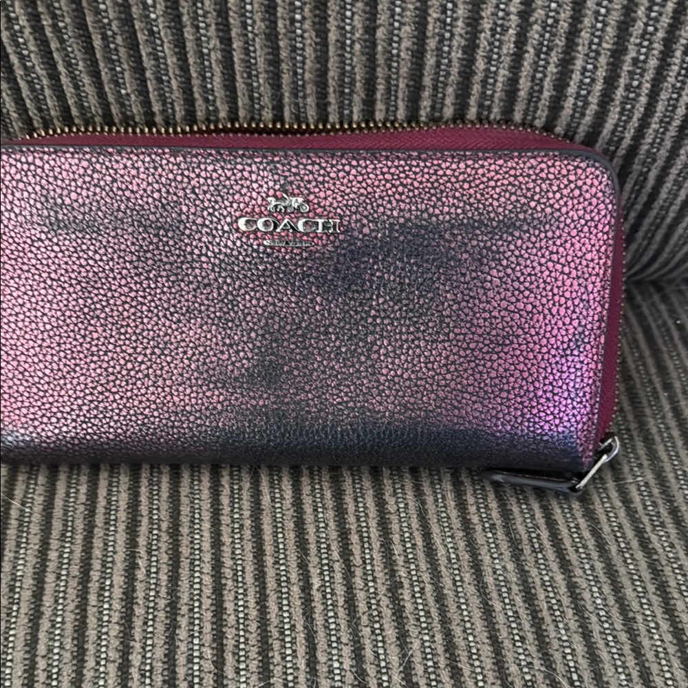 Coach Metallic Pink and Black Zip Wallet